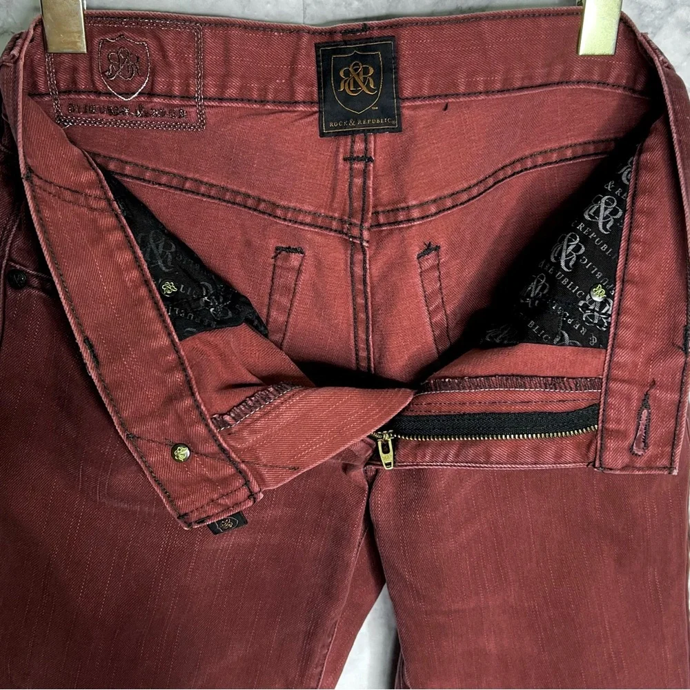 ⭐️ Rock & Republic Men’s Colburg Brick Red Straight Leg Y2K Jeans Size 30x32 - Picture 11 of 16